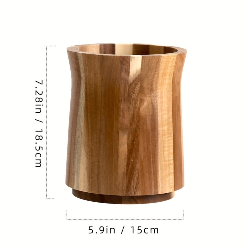 Pot à ustensiles rotatif en acacia