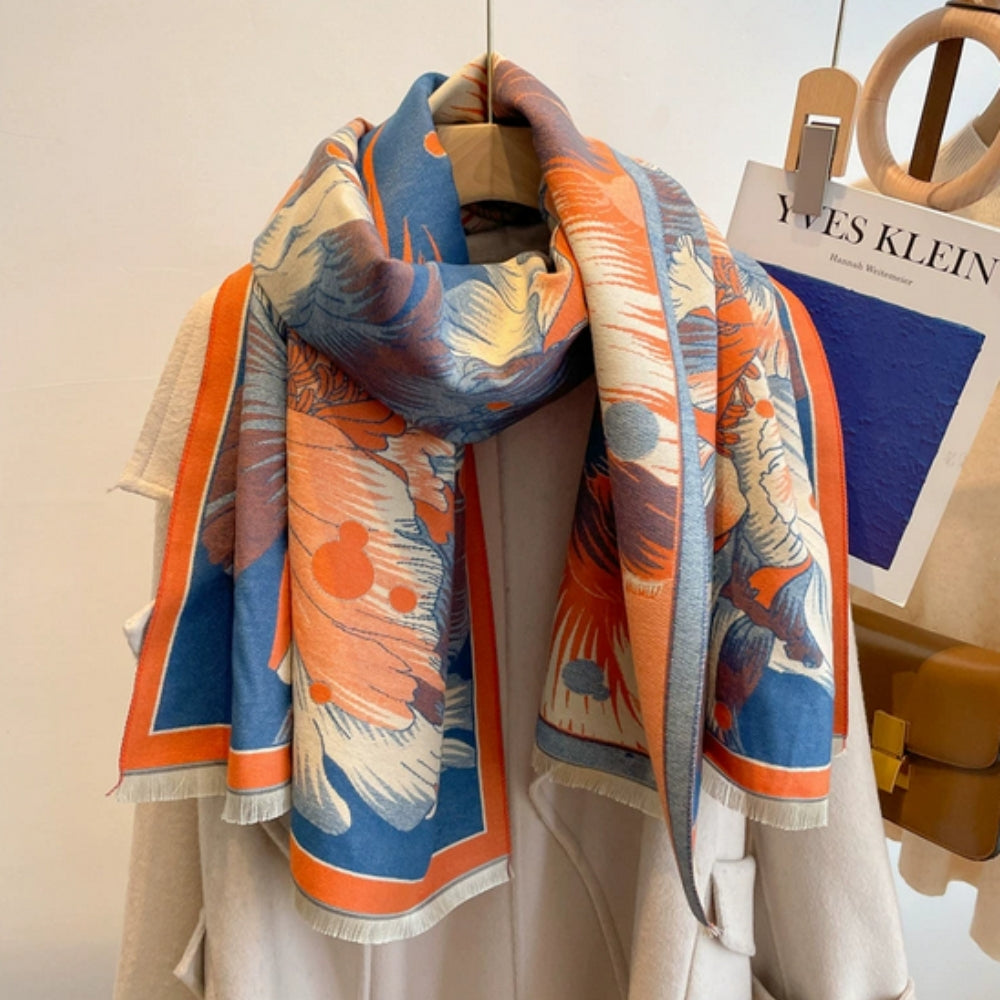 Écharpe tissée jacquard fleurie élégante – Sunset Bleu
