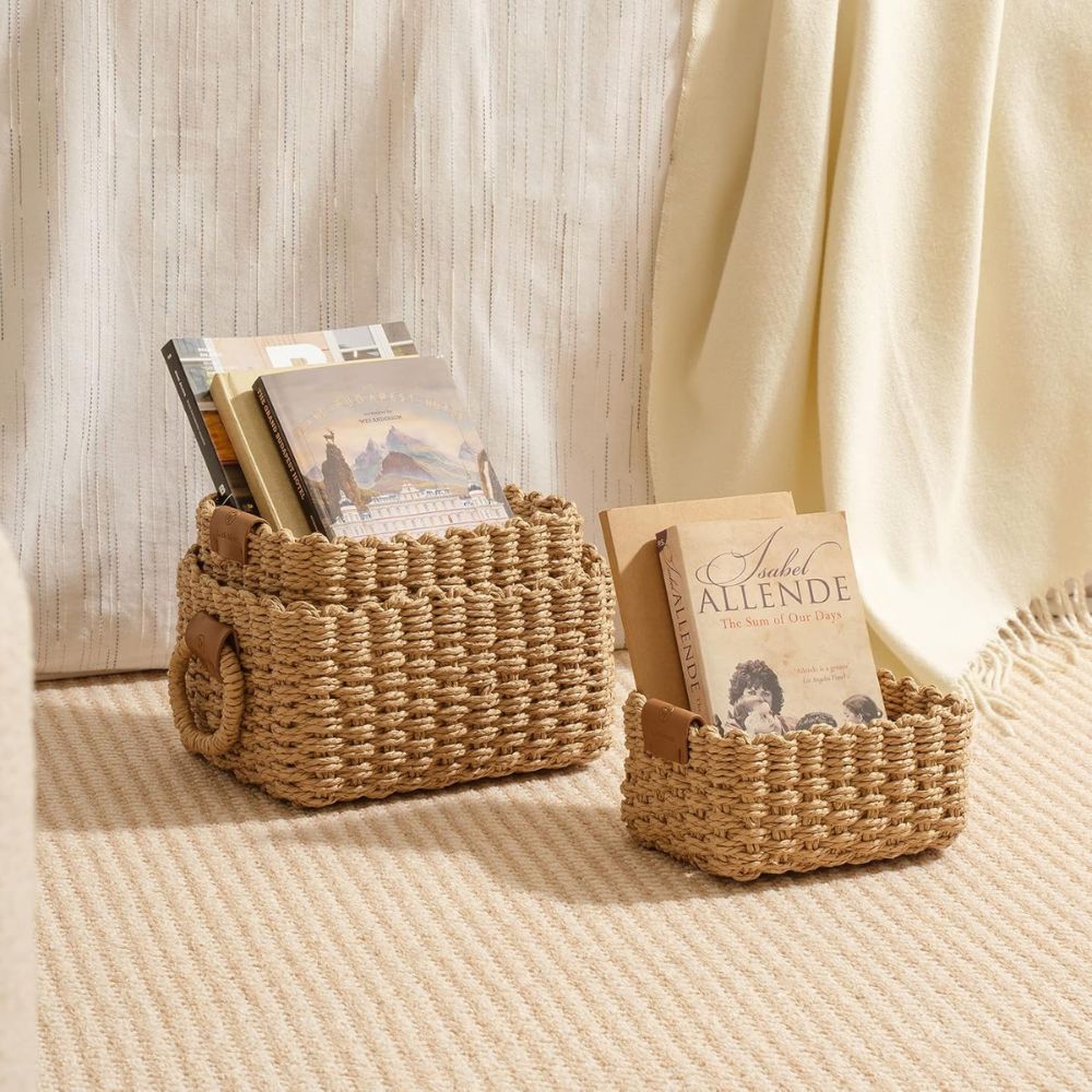 Set de paniers élégants en rotin tressé – Marron