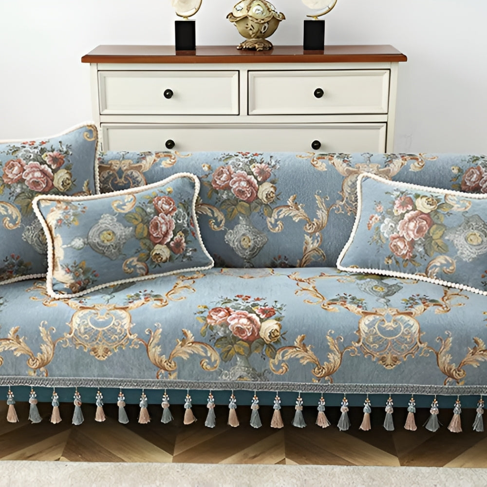Housse de coussin en chenille Elise à bord perlé