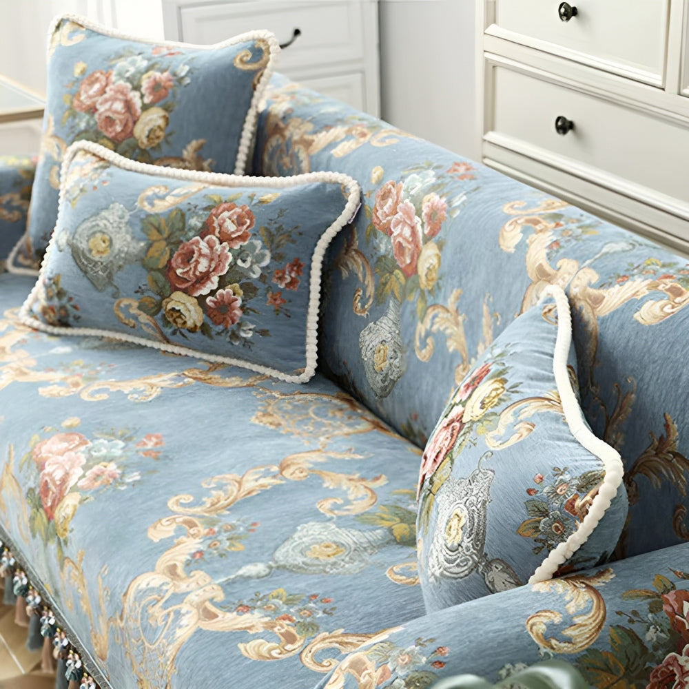 Housse de coussin en chenille Elise à bord perlé