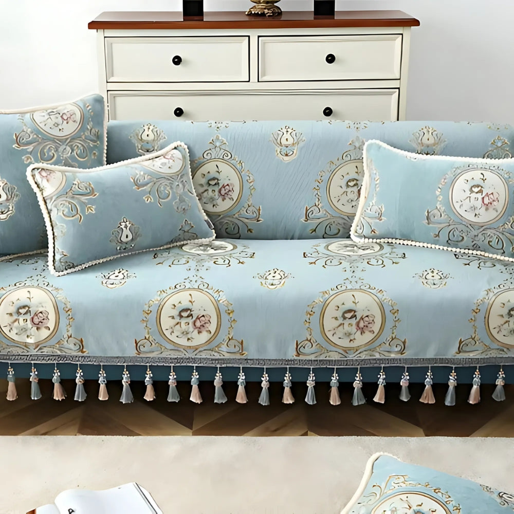 Housse de coussin en chenille Elise à bord perlé