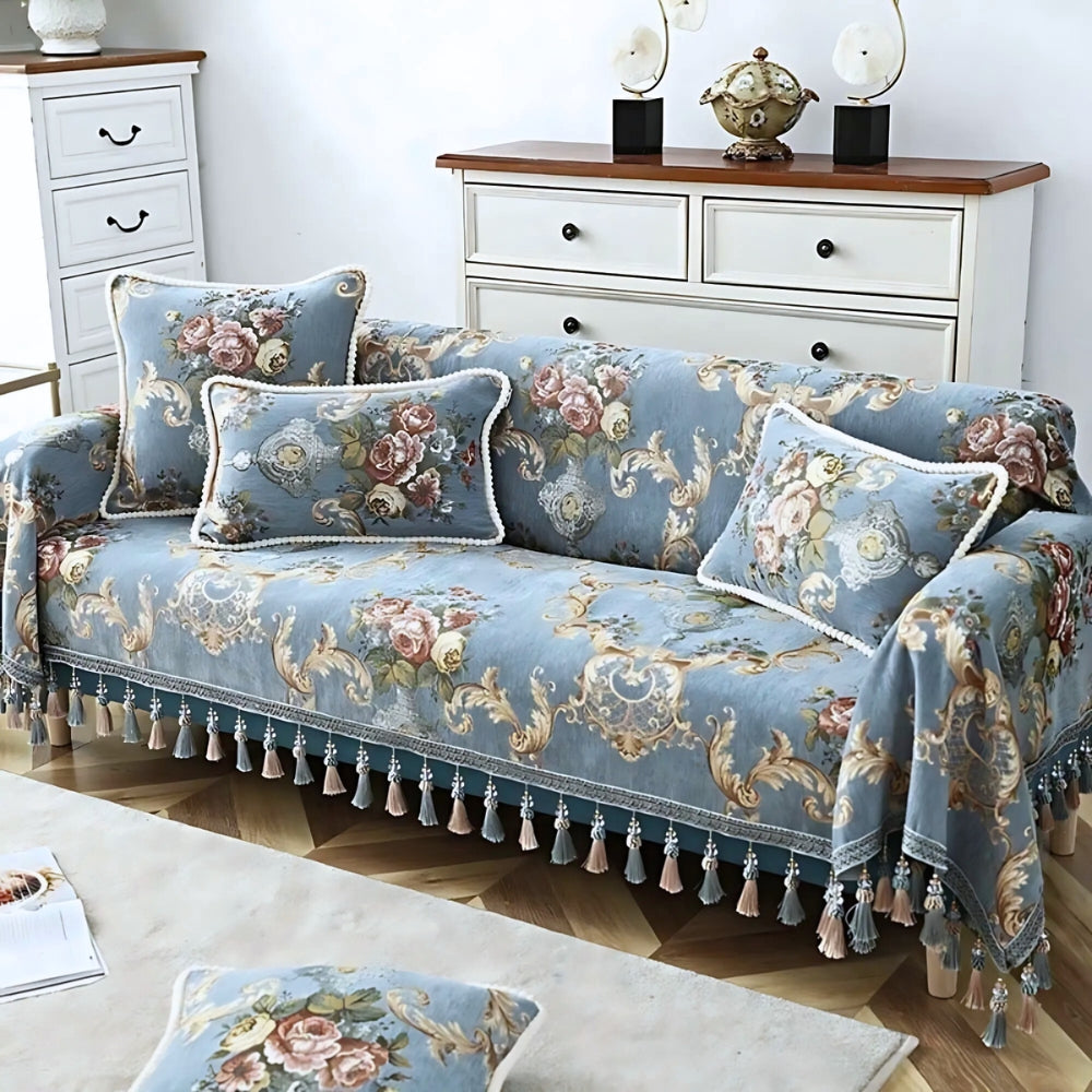 Housse de coussin en chenille Elise à bord perlé