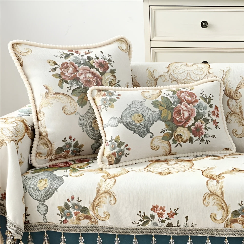 Housse de coussin en chenille Elise à bord perlé – Ivoire Garde