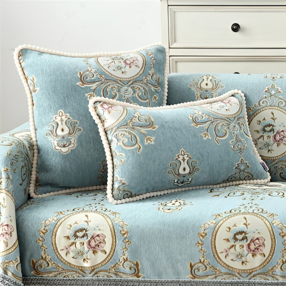 Housse de coussin en chenille Elise à bord perlé