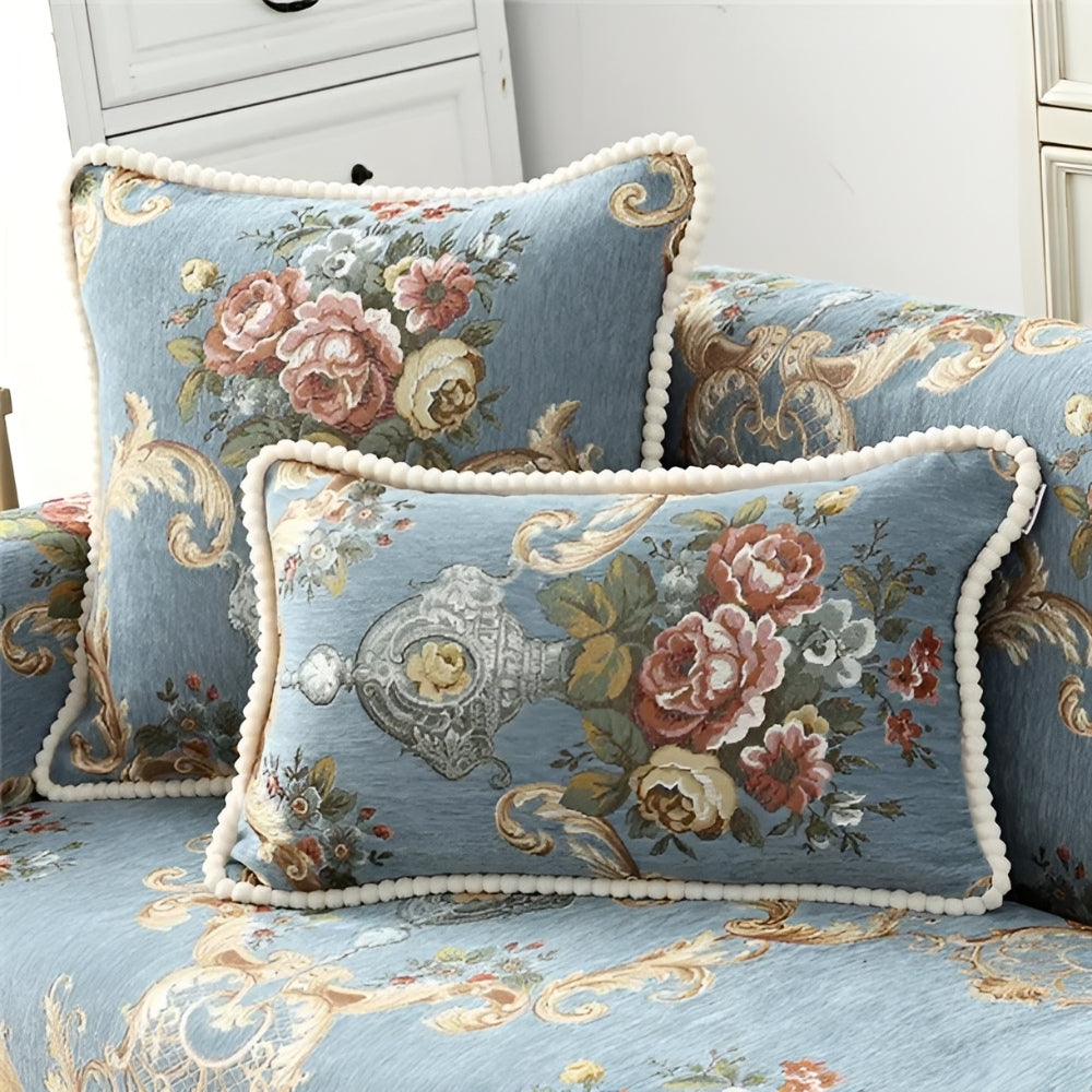 Housse de coussin en chenille Elise à bord perlé