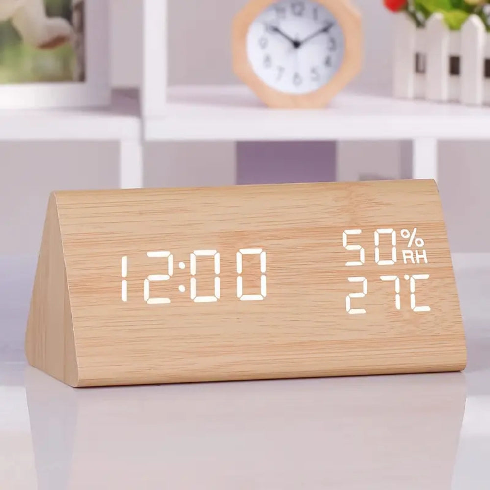 Réveil LED Elora en bois à affichage numérique