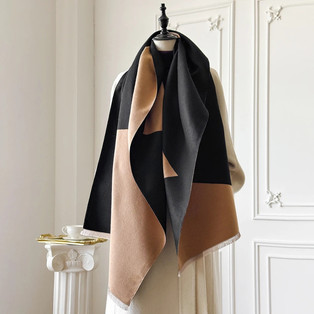 Écharpe-châle géométrique bicolore – SablePierre Beige