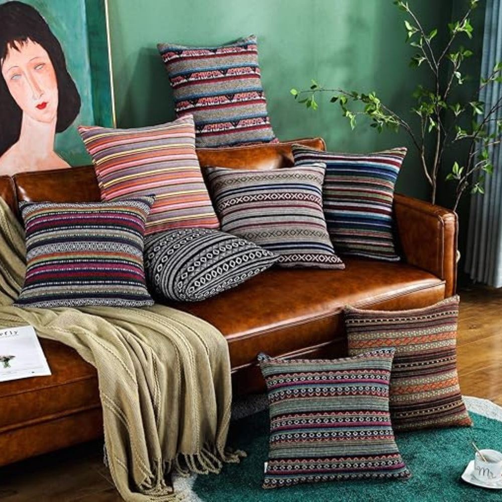 Housse de coussin géométrique bohème ethnique – Sunset Stripe