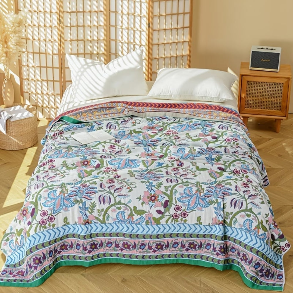 Plaid réversible fleurs européennes | 100 % coton