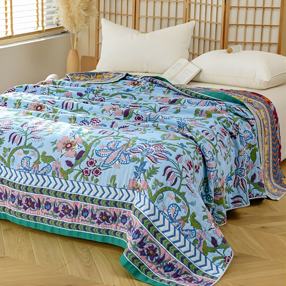 Plaid réversible fleurs européennes | 100 % coton