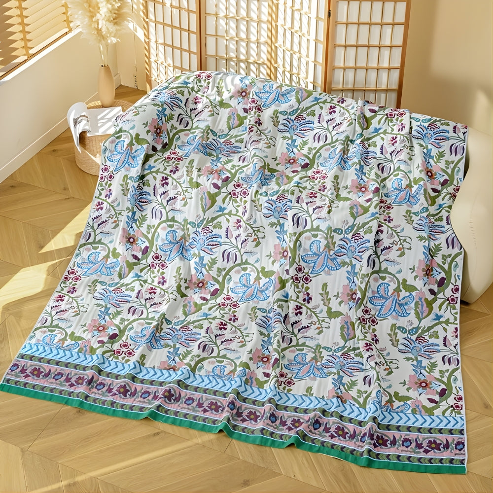 Plaid réversible fleurs européennes | 100 % coton