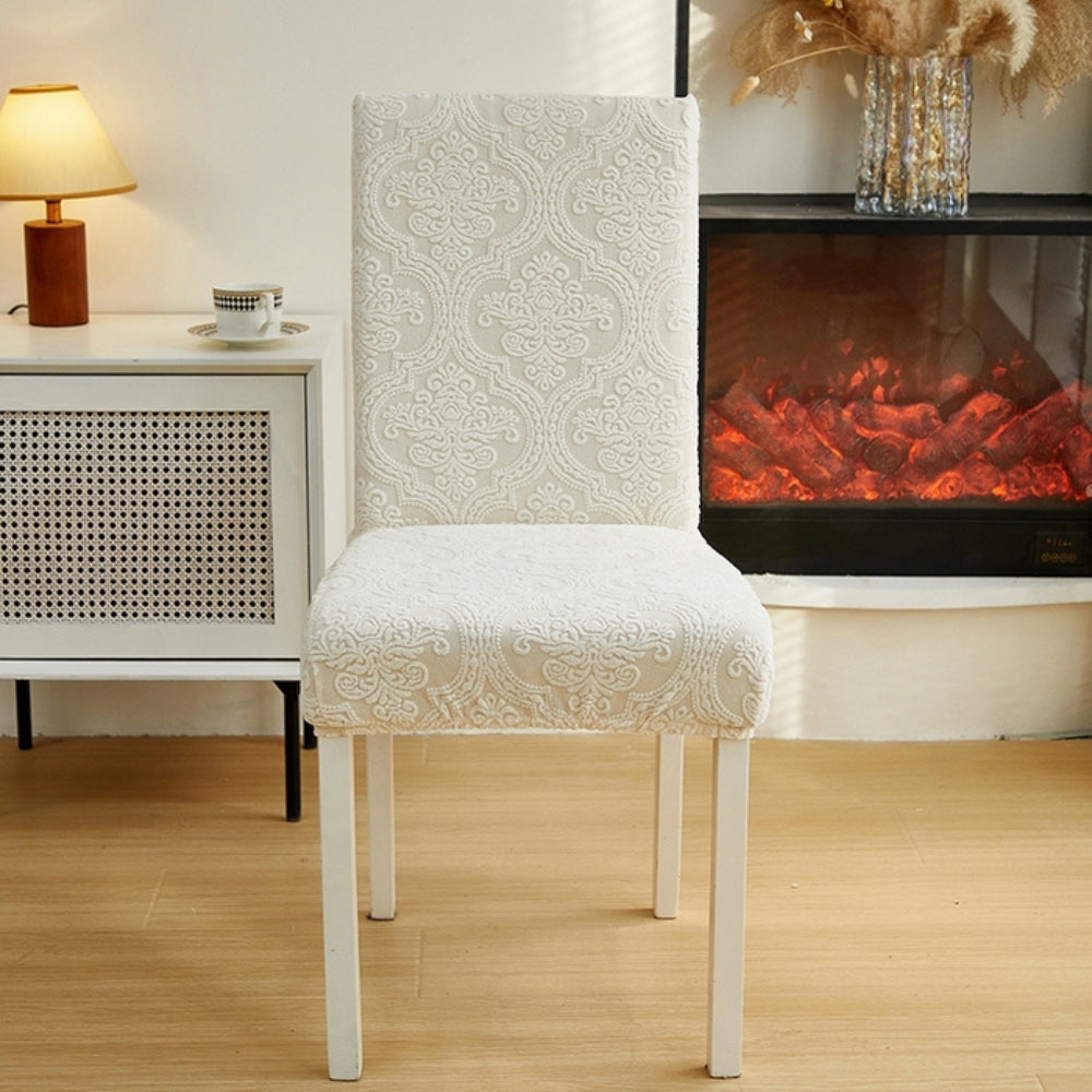 Housse d'assise de chaise jacquard Evona – Crème Elegance