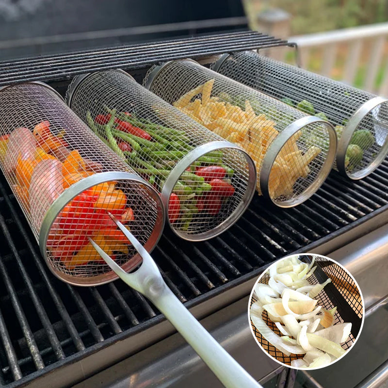 Panier Barbecue en Inox – Grille Rotative 360° pour Légumes & Viande