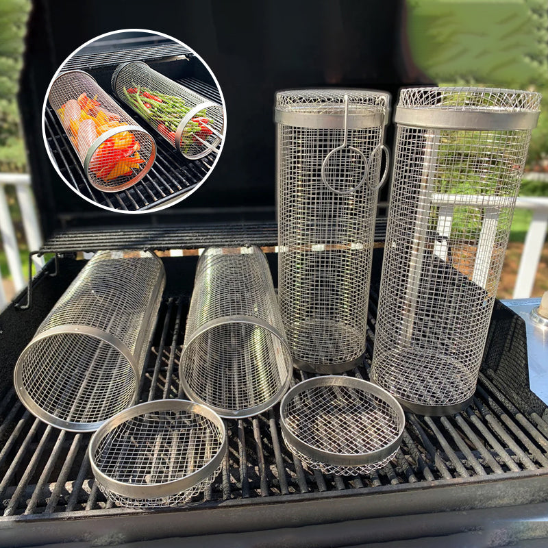 Panier Barbecue en Inox – Grille Rotative 360° pour Légumes & Viande