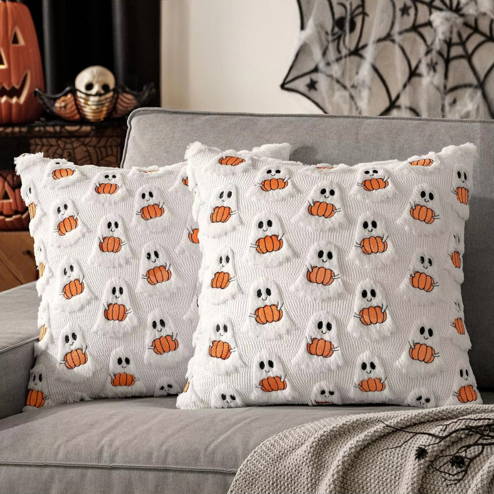 Housse de coussin citrouille d'Halloween en fausse polaire