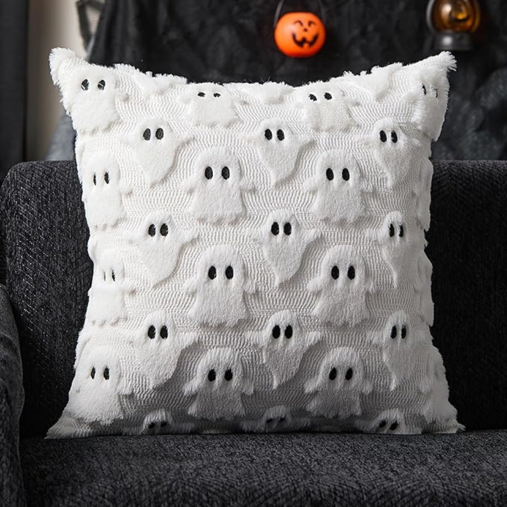 Housse de coussin citrouille d'Halloween en fausse polaire