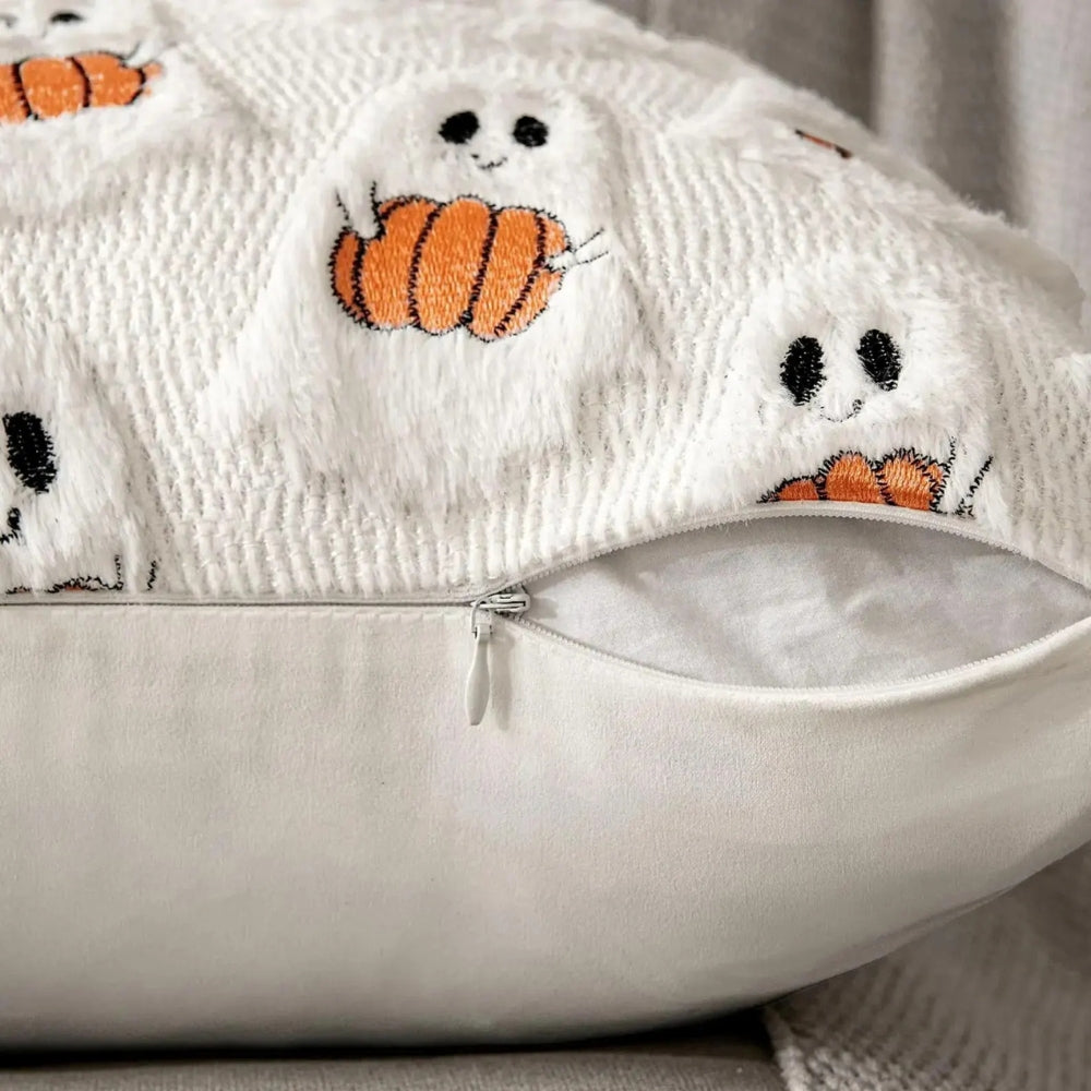Housse de coussin citrouille d'Halloween en fausse polaire