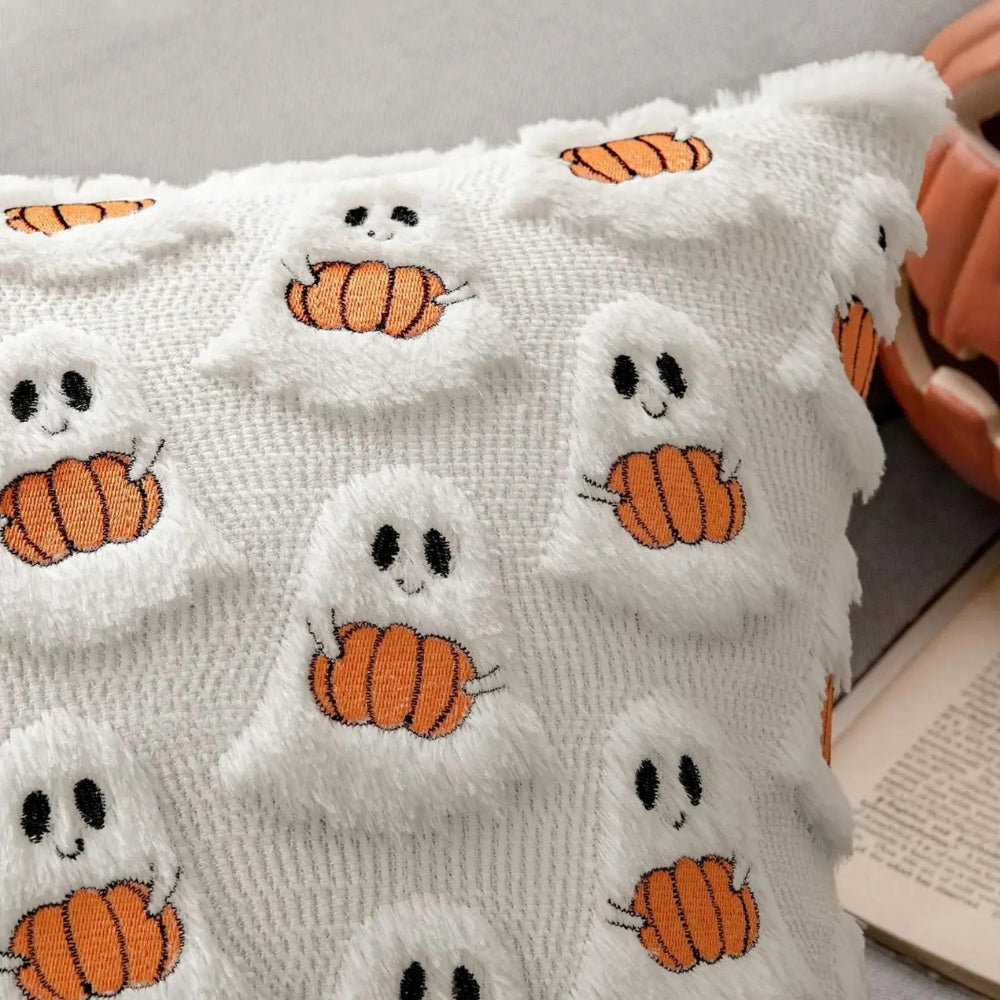 Housse de coussin citrouille d'Halloween en fausse polaire
