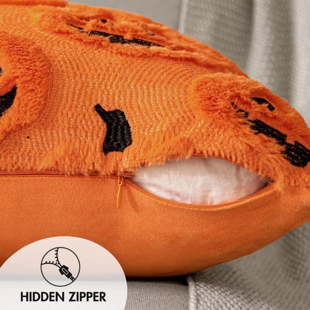 Housse de coussin citrouille d'Halloween en fausse polaire