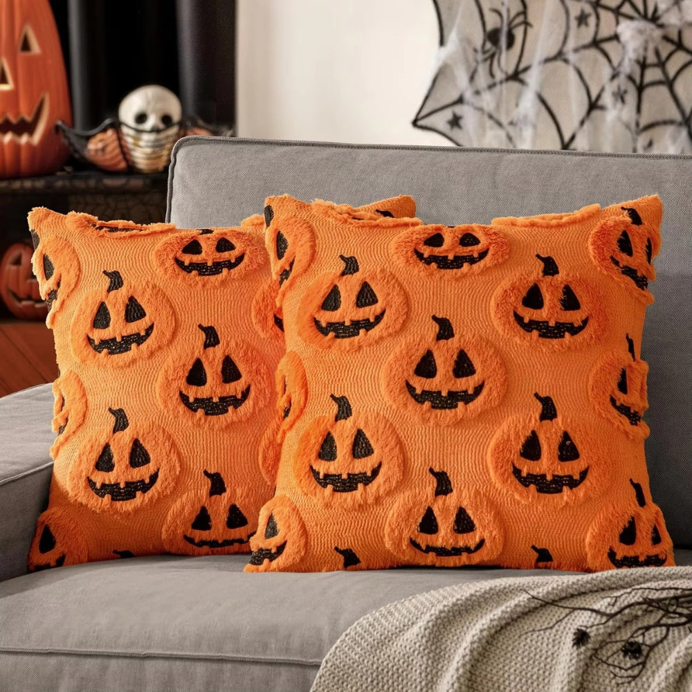 Housse de coussin citrouille d'Halloween en fausse polaire