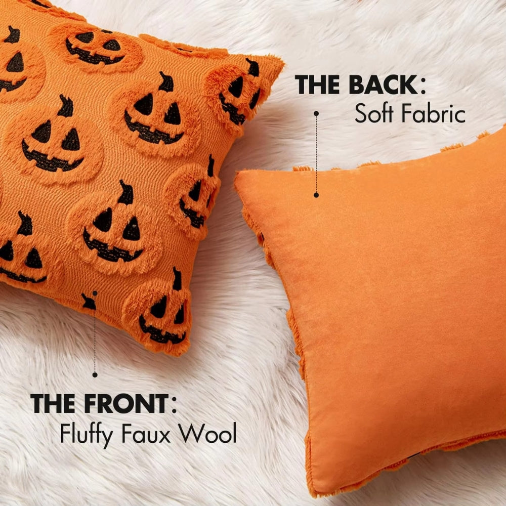 Housse de coussin citrouille d'Halloween en fausse polaire