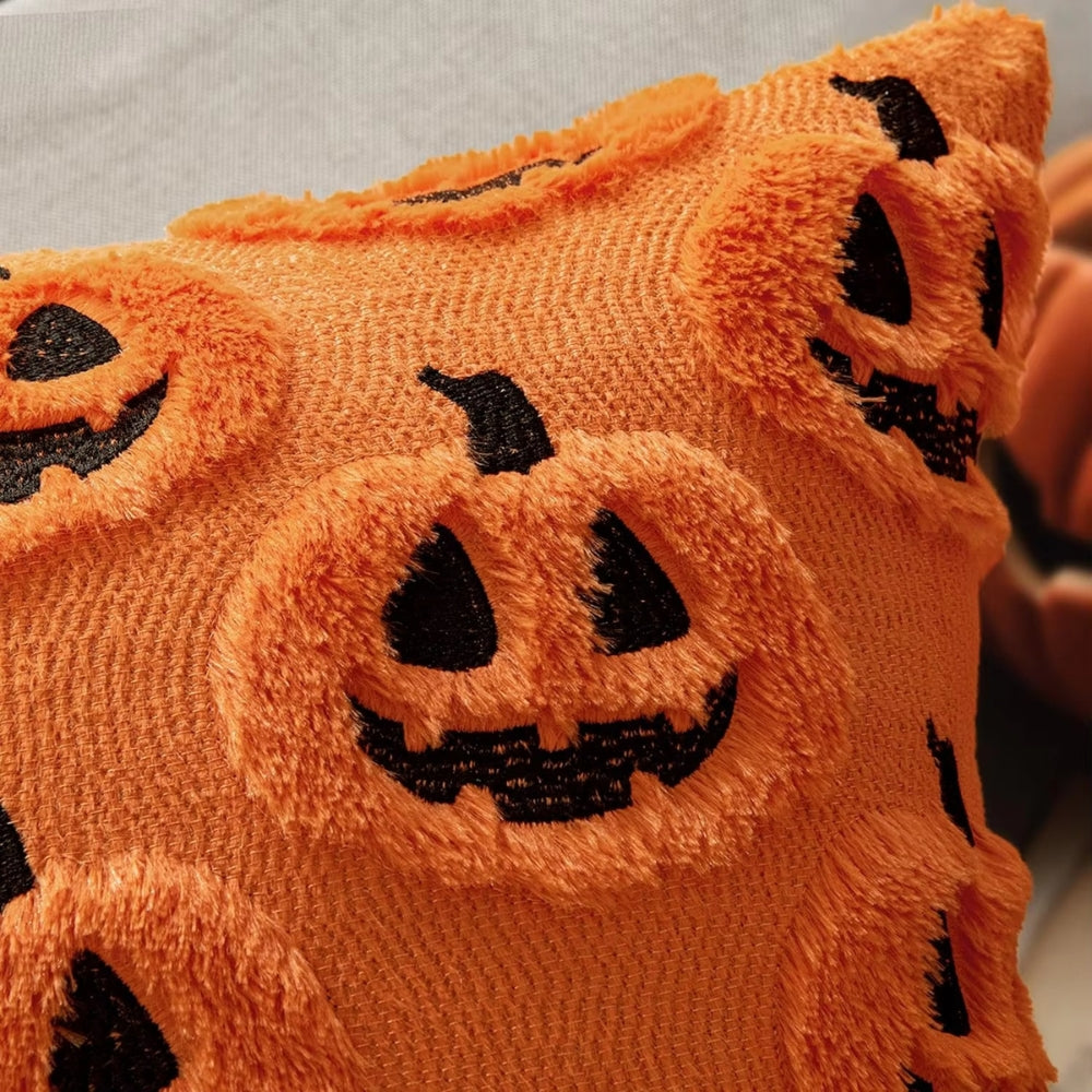 Housse de coussin citrouille d'Halloween en fausse polaire
