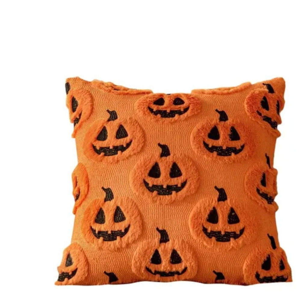 Housse de coussin citrouille d'Halloween en fausse polaire