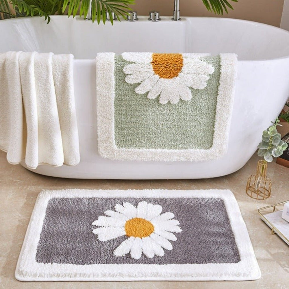 Tapis de bain moelleux fleuri Fleur – Sauge Daisy
