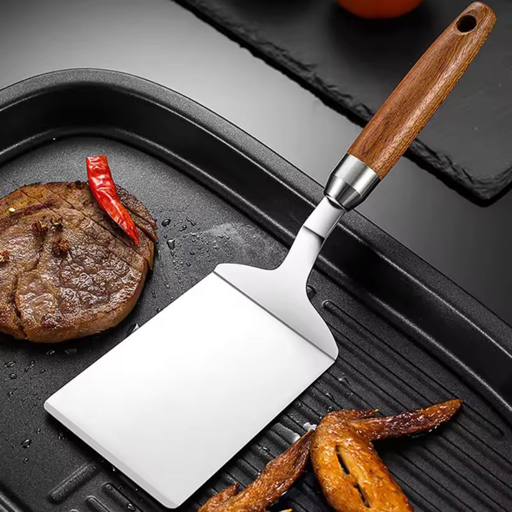 Spatule de cuisine en inox à manche en bois