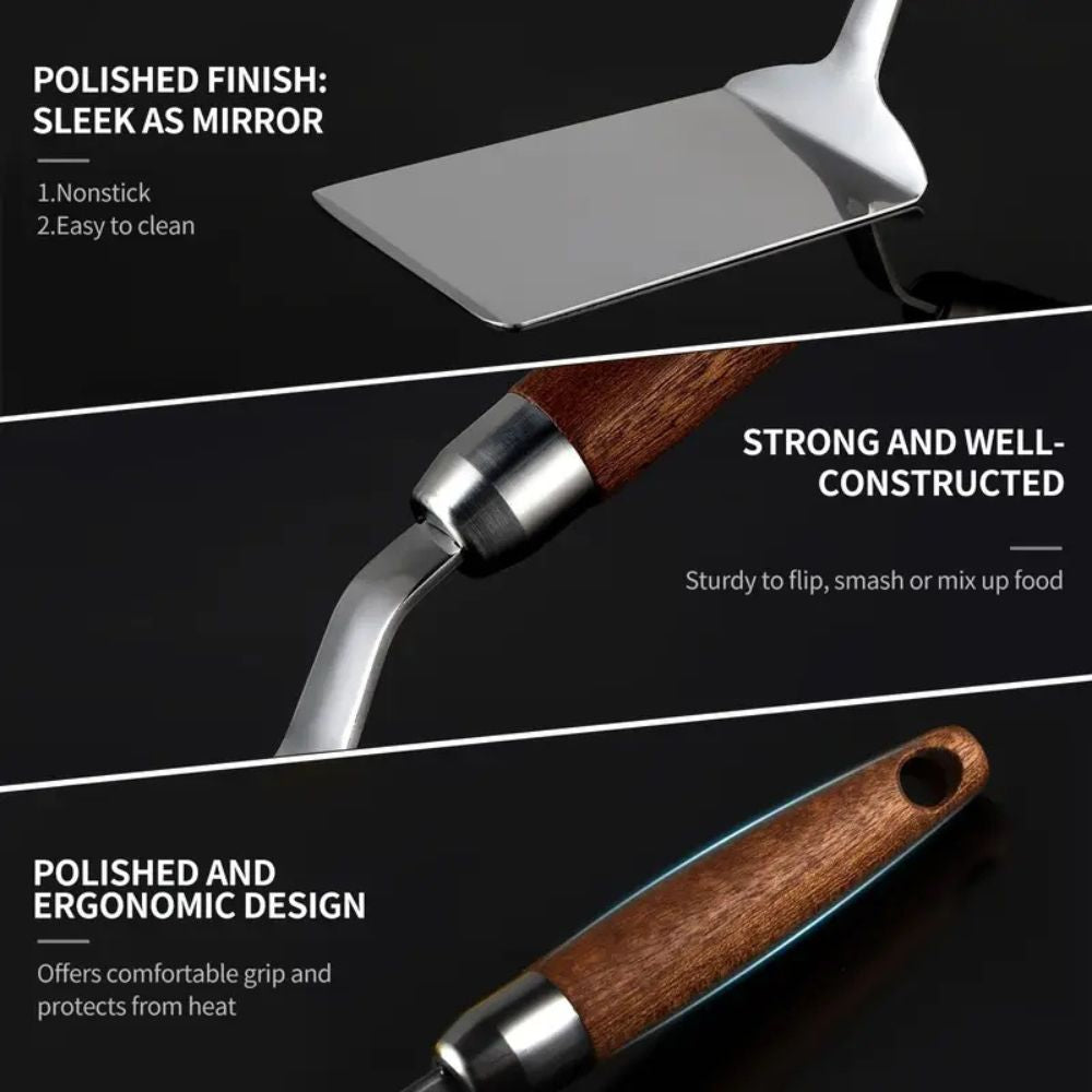 Spatule de cuisine en inox à manche en bois