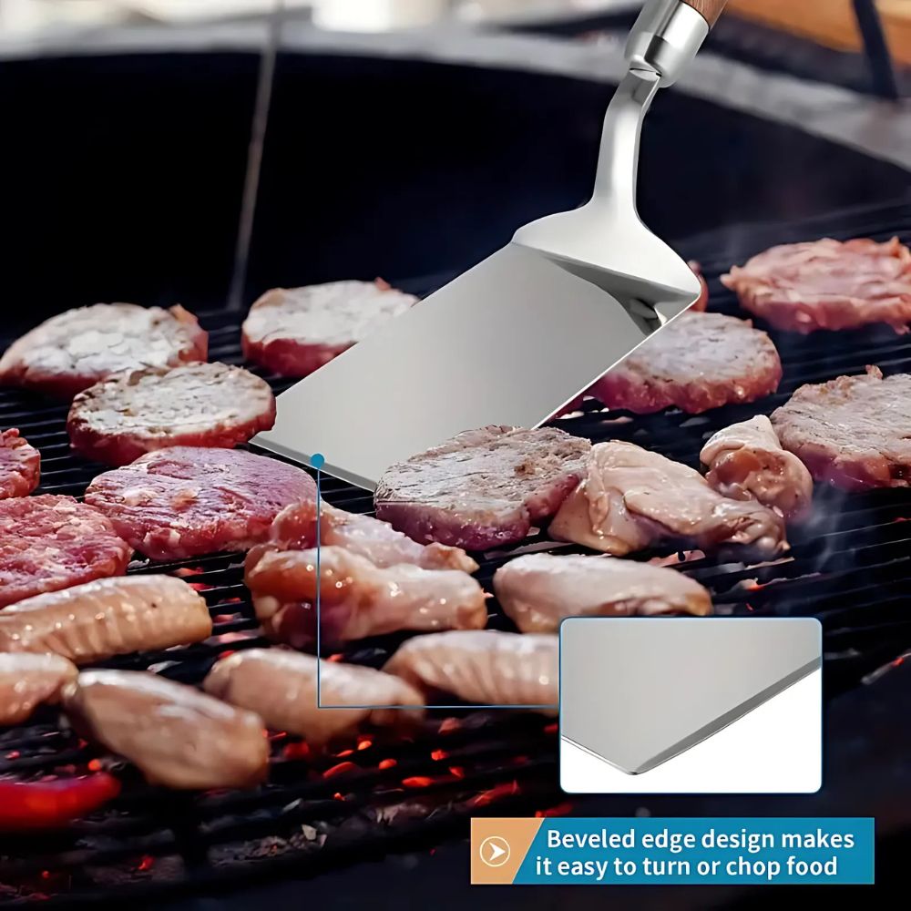 Spatule de cuisine en inox à manche en bois