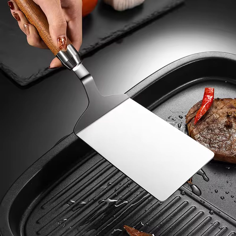 Spatule de cuisine en inox à manche en bois