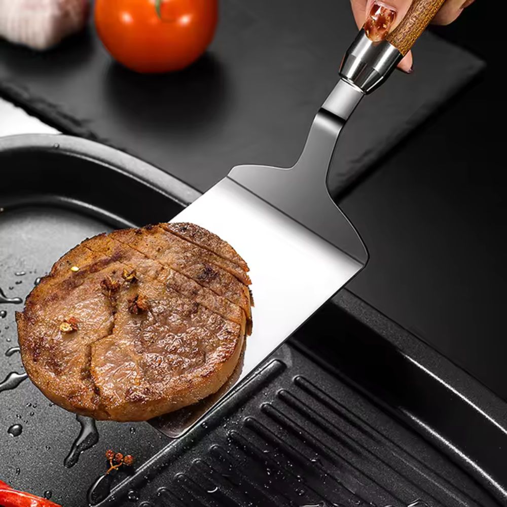 Spatule de cuisine en inox à manche en bois