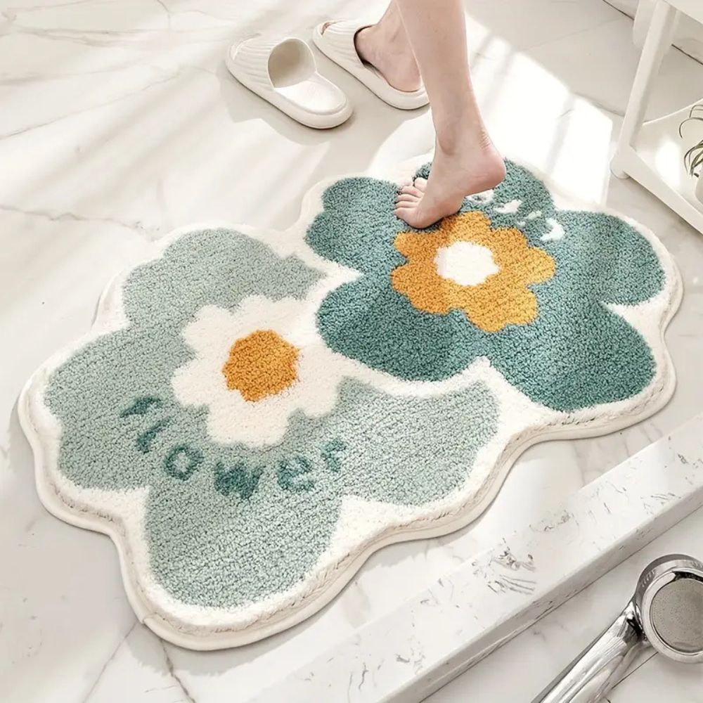 Tapis de bain touffeté absorbant fleuri