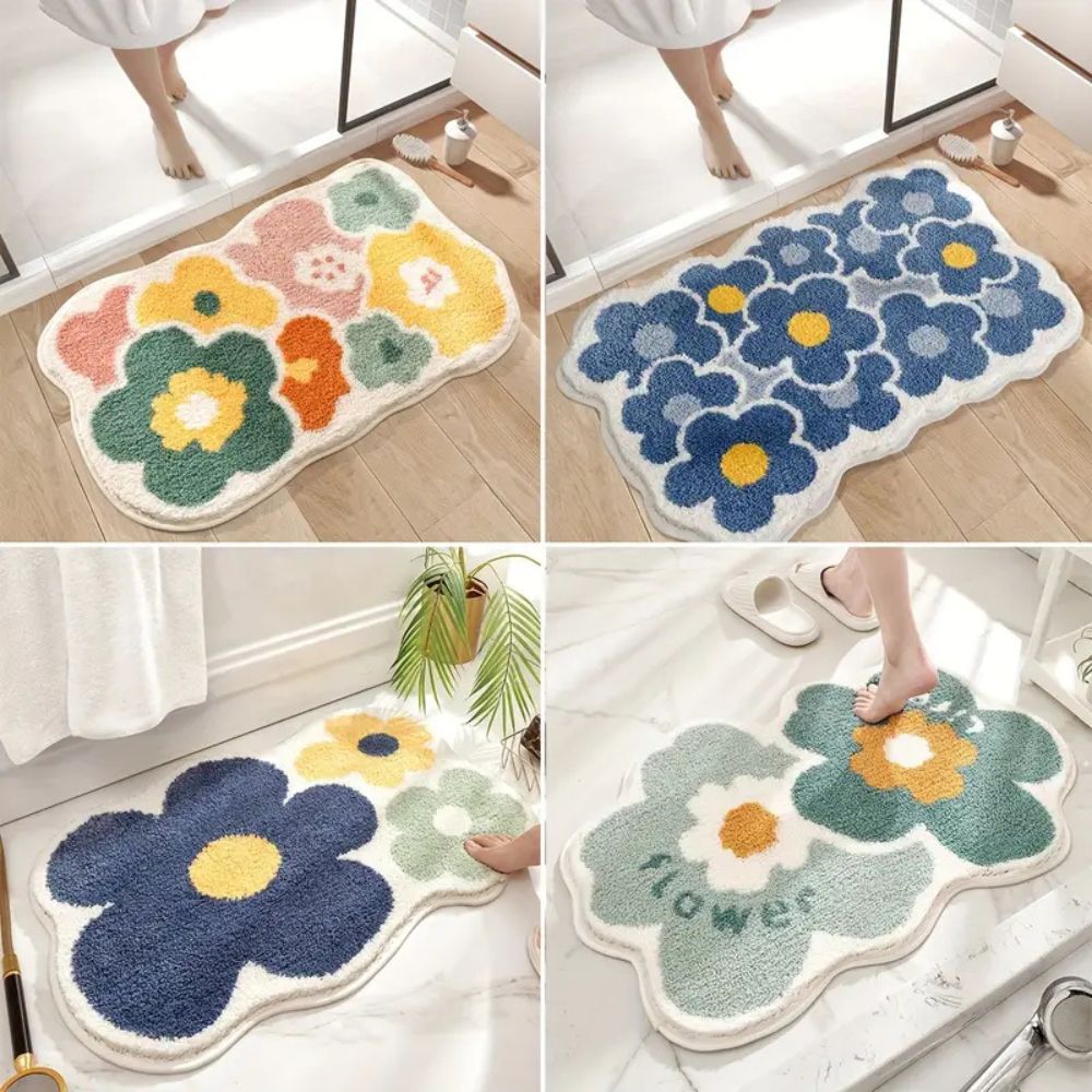 Tapis de bain touffeté absorbant fleuri