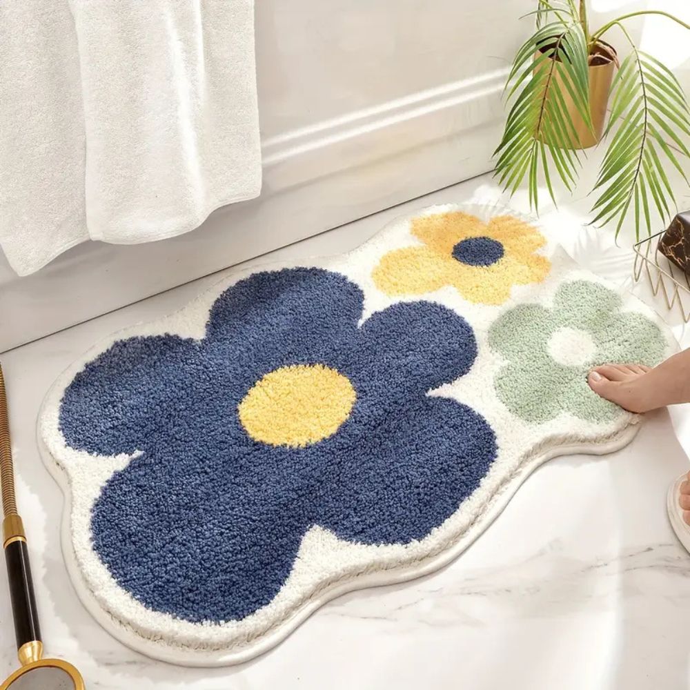 Tapis de bain touffeté absorbant fleuri