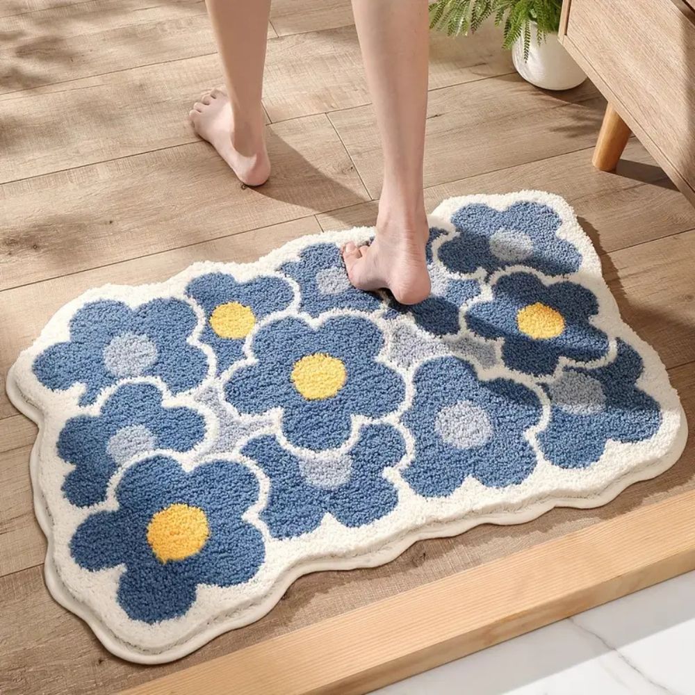 Tapis de bain touffeté absorbant fleuri