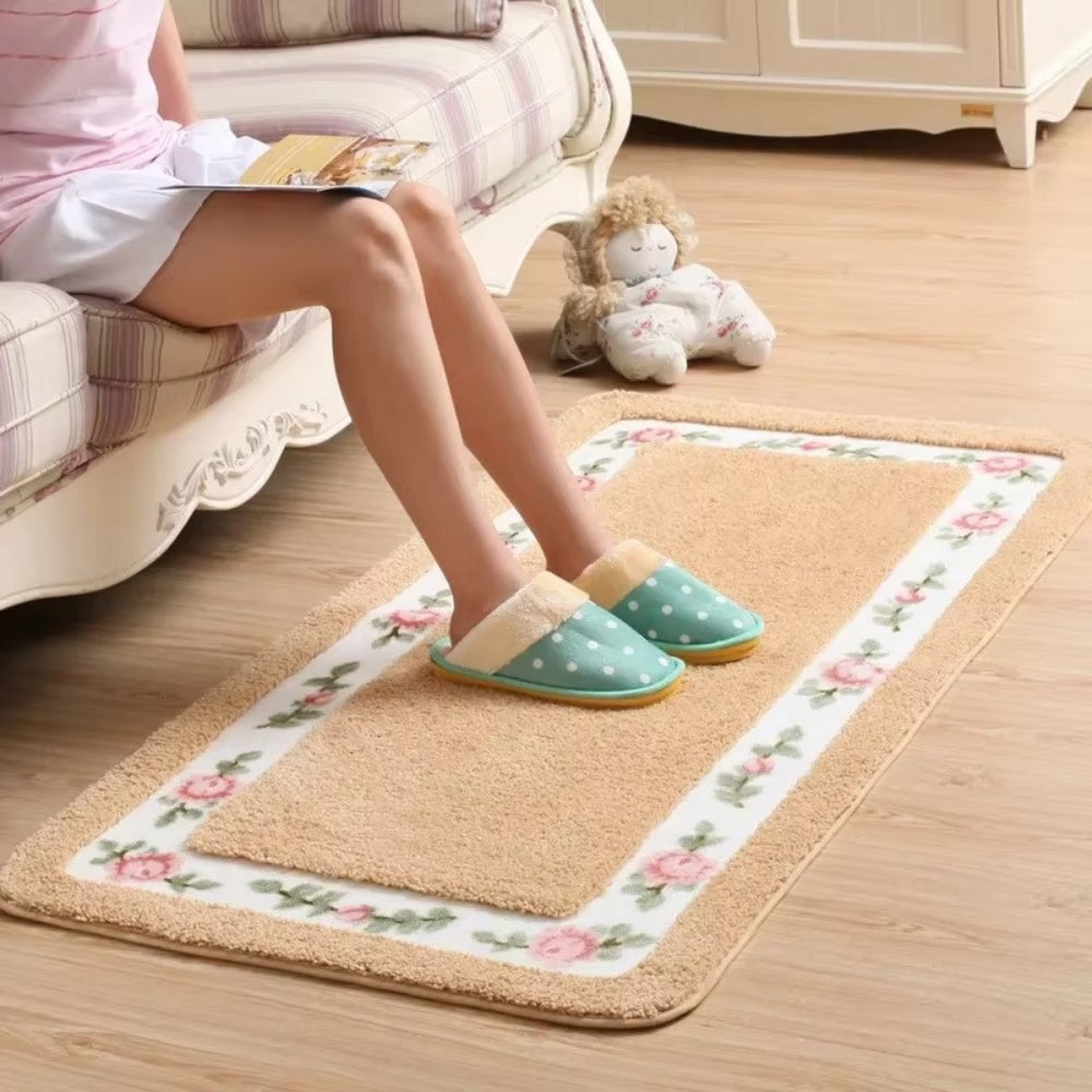 Tapis de bain absorbant à bordure fleurie