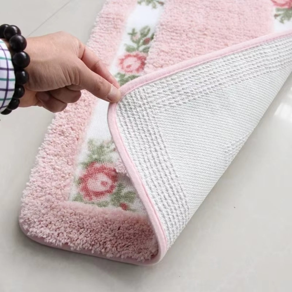 Tapis de bain absorbant à bordure fleurie