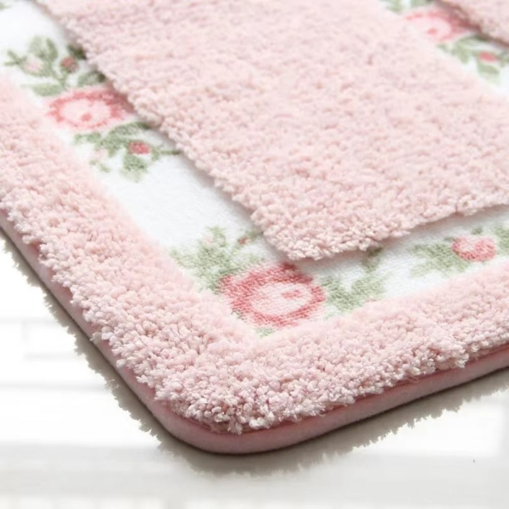Tapis de bain absorbant à bordure fleurie