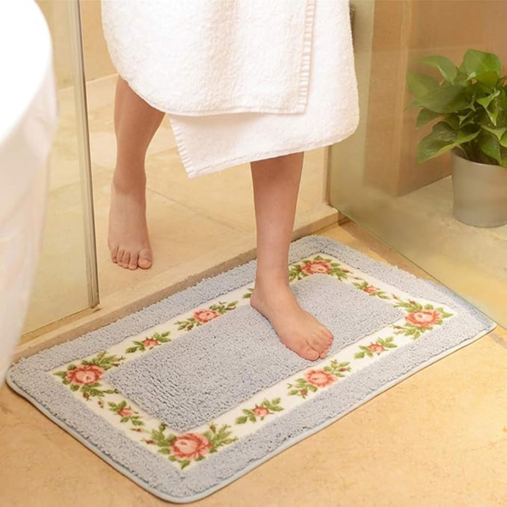 Tapis de bain absorbant à bordure fleurie
