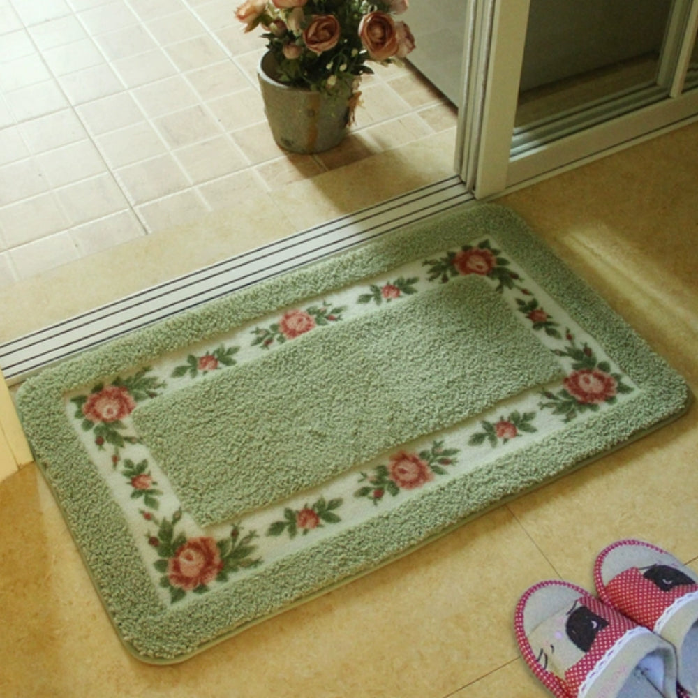 Tapis de bain absorbant à bordure fleurie