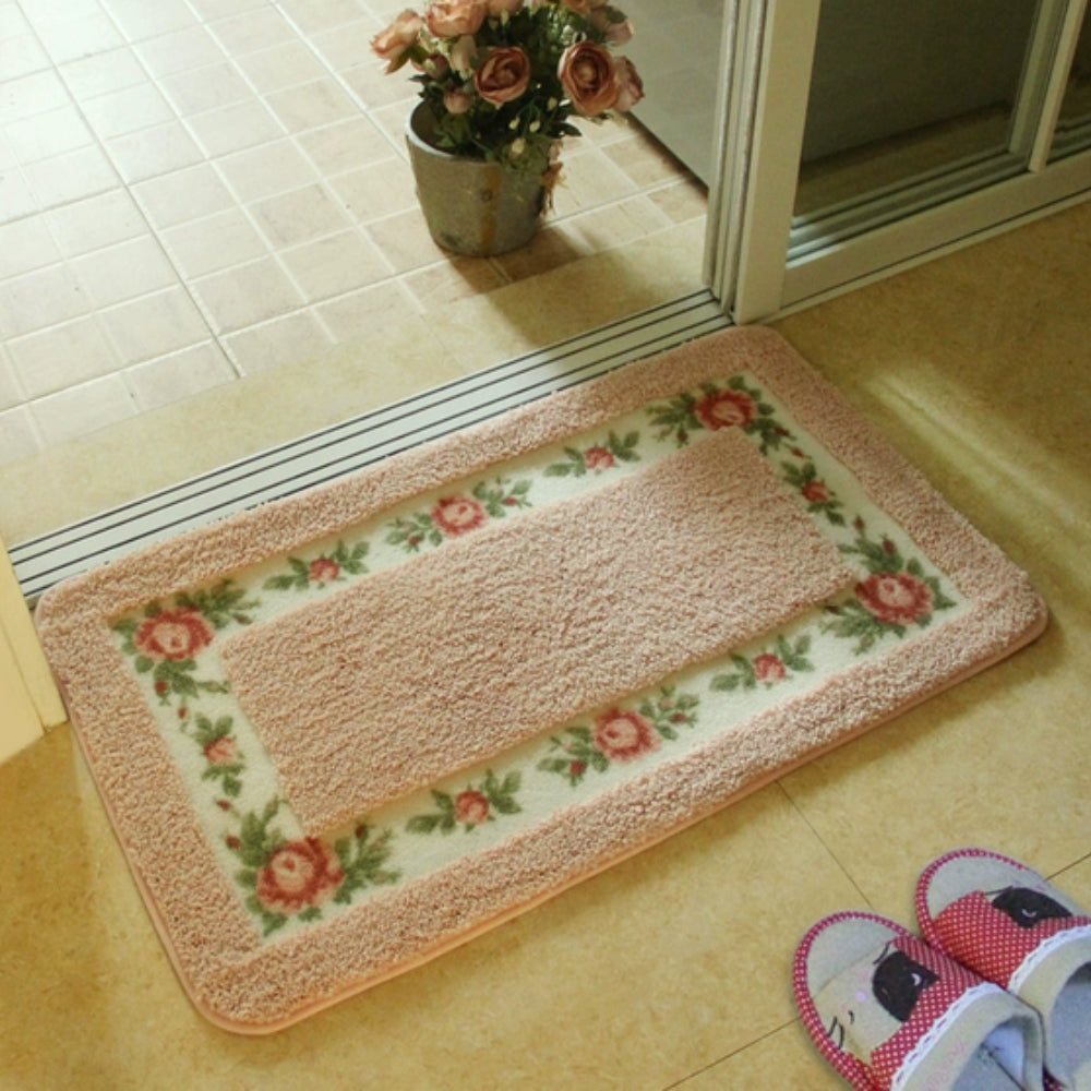 Tapis de bain absorbant à bordure fleurie