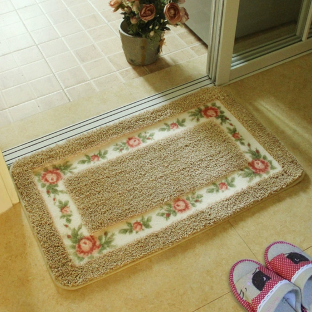 Tapis de bain absorbant à bordure fleurie