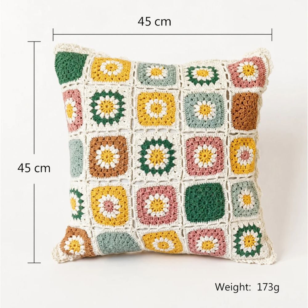 Housse de coussin au crochet fleurie