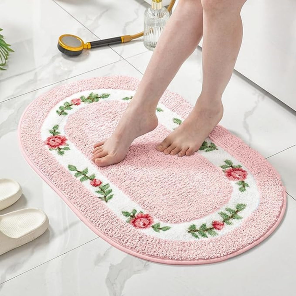 Tapis de bain ovale moelleux fleuri – Rose Blossom