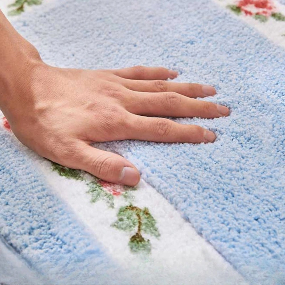 Tapis de bain ovale moelleux fleuri