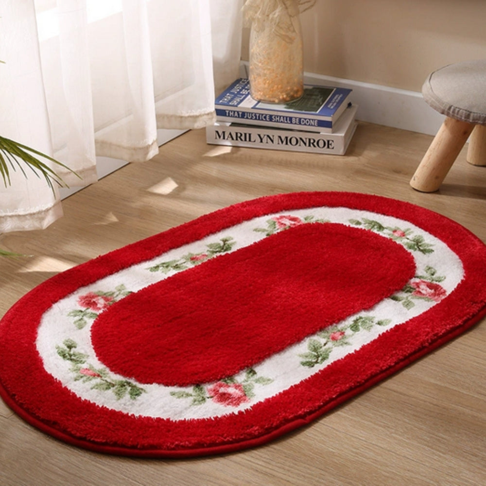 Tapis de bain ovale moelleux fleuri