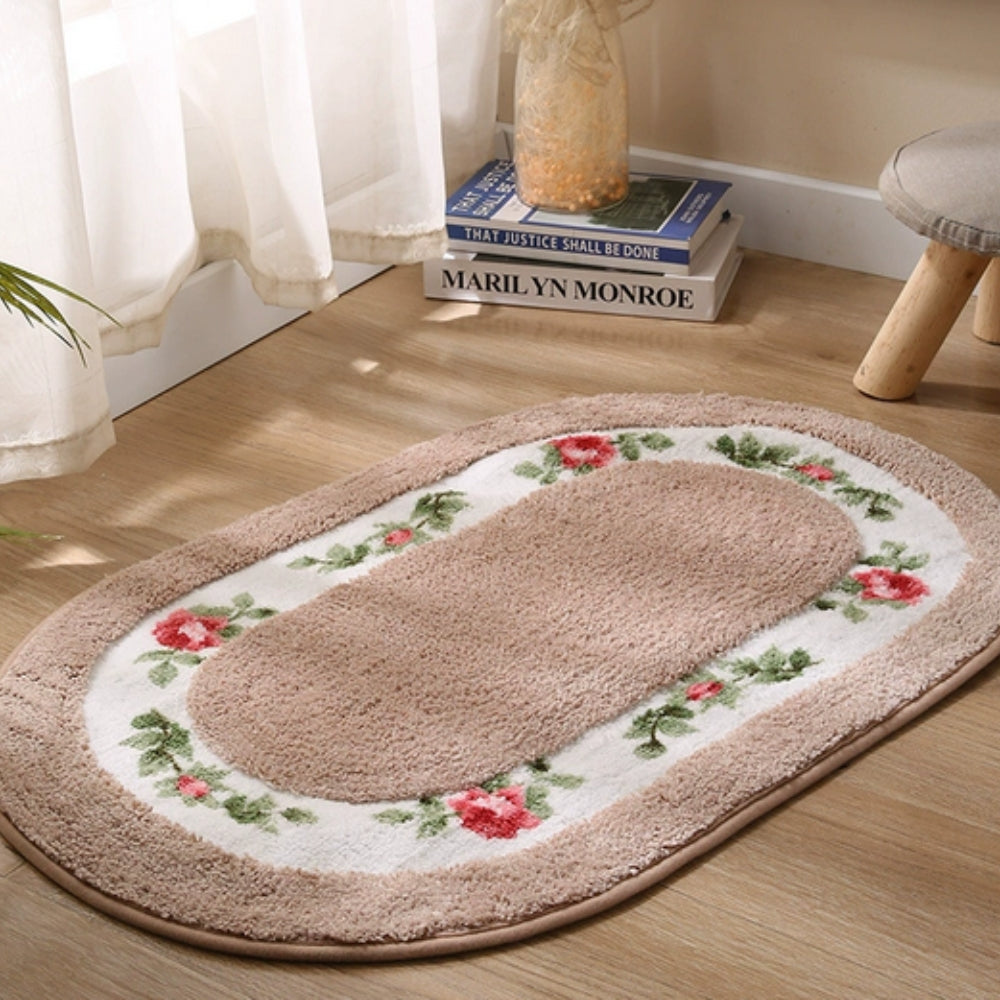 Tapis de bain ovale moelleux fleuri